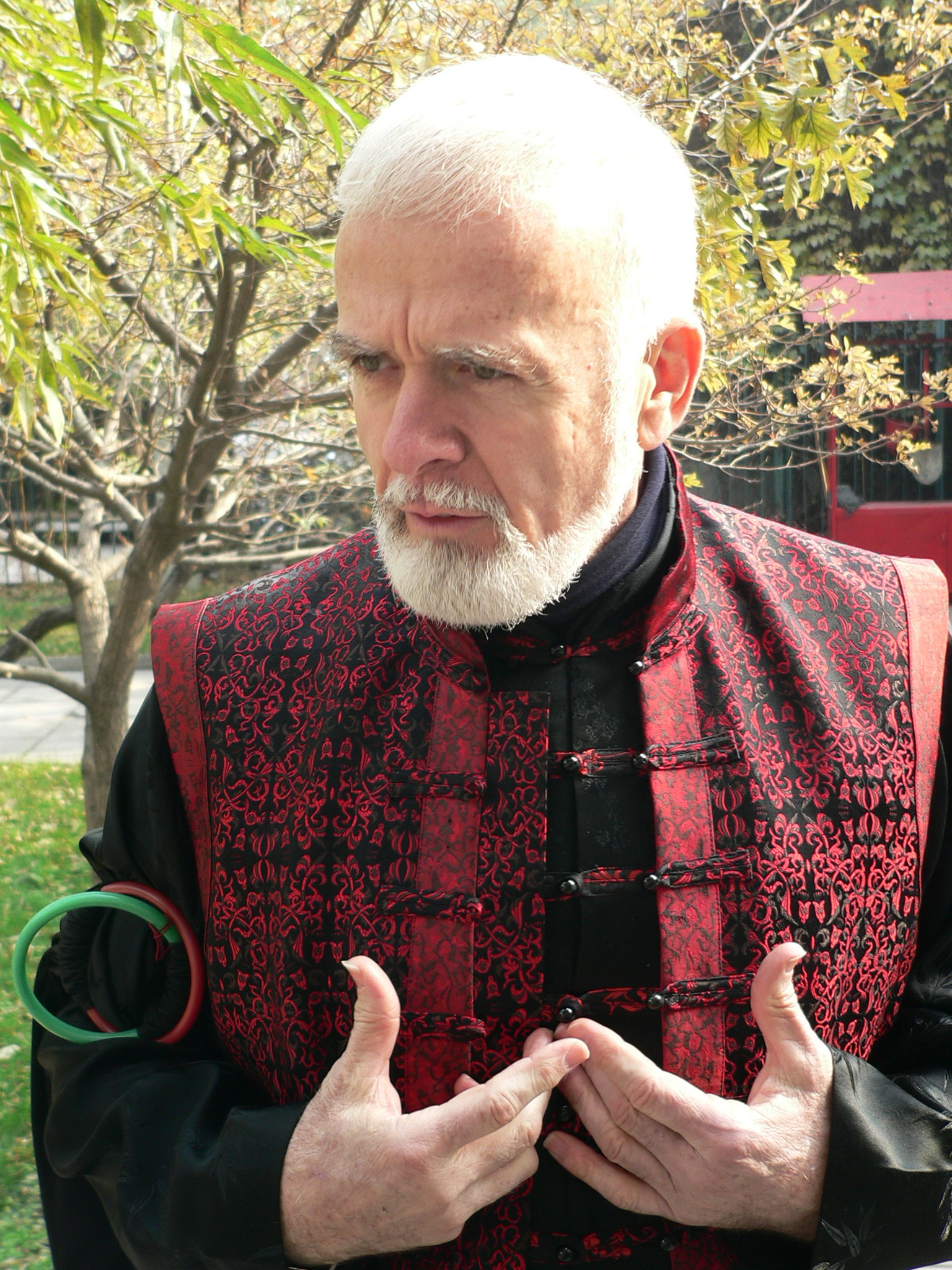 David N. Tool wearing a red vest